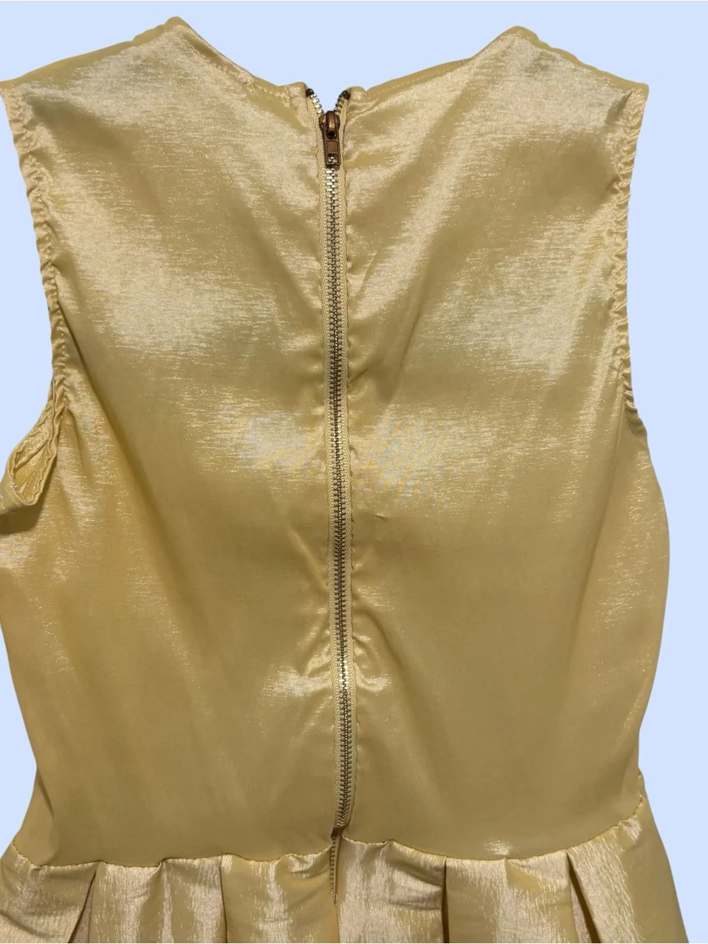 Metallic Gold Girls' Party Dress - Sleeveless Pleated Skirt Size L